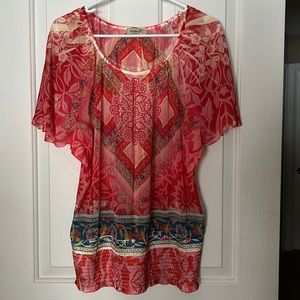 One World Red Patterned Short Sleeve blouse
